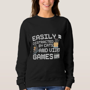 Sweatshirt Facilement Distrait Par Chats Jeux Vidéo Retro 8 B