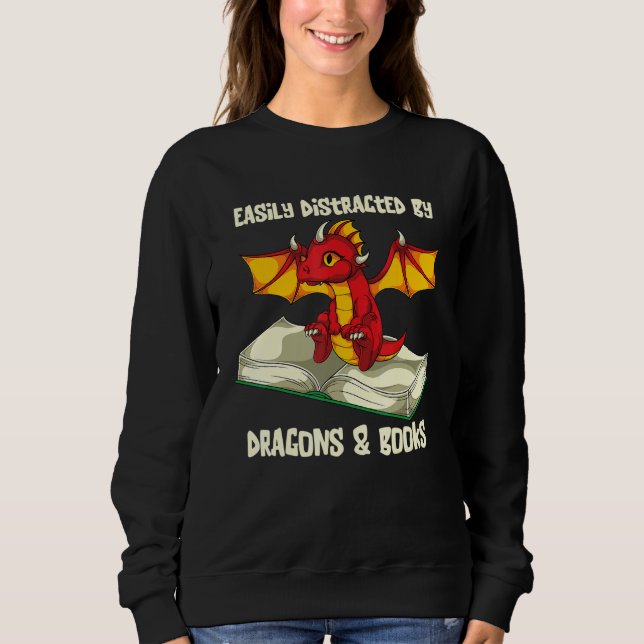Sweatshirt Facilement Distrait Par Dragons Et Livres Livre R  (Devant)