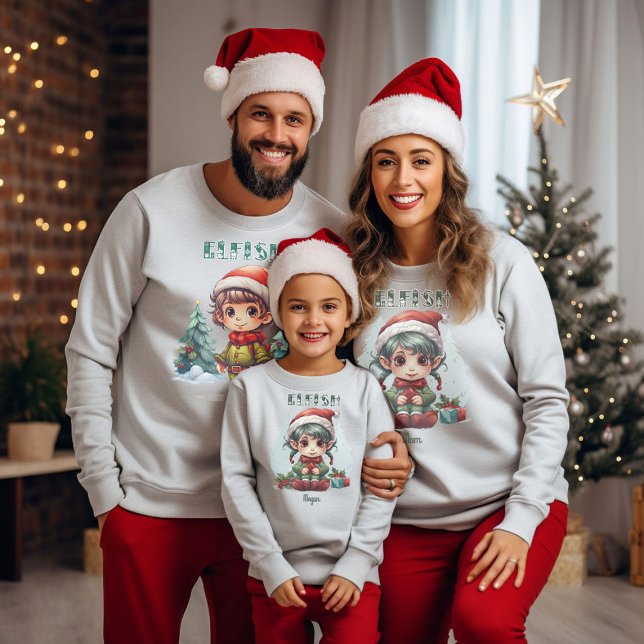 Sweatshirt Famille personnalisée Correspondant Elfe de Noël (Créateur téléchargé)