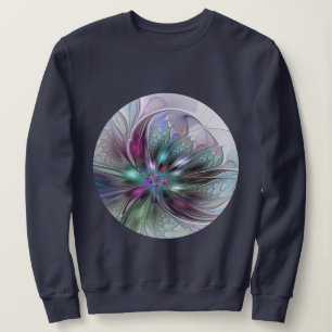 Sweatshirt Fantaisie Abstraite Moderne Fleur Fractale Colorée