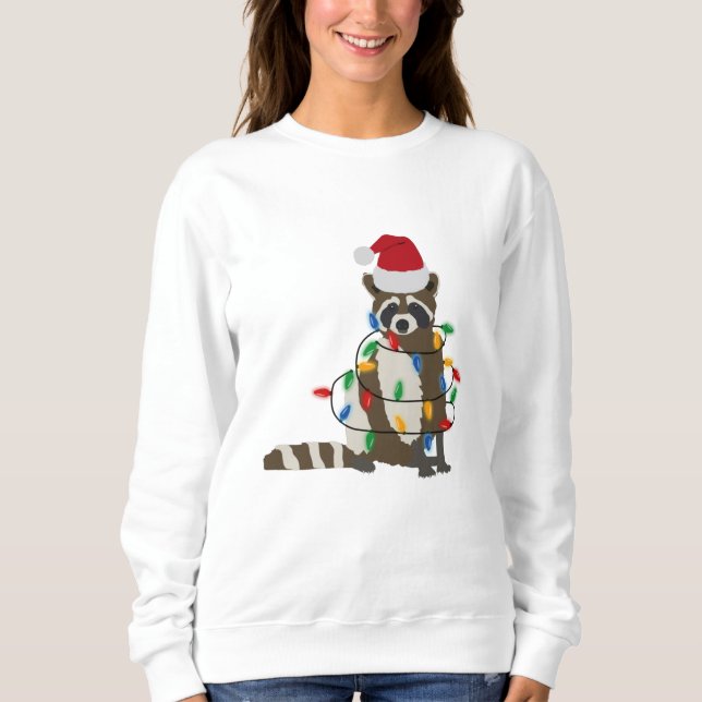 Sweatshirt Fantaisie Noël Raccoon Santa Hat Noël Lumières (Devant)