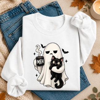 Sweatshirt Fantôme malheureux tenant un chat noir