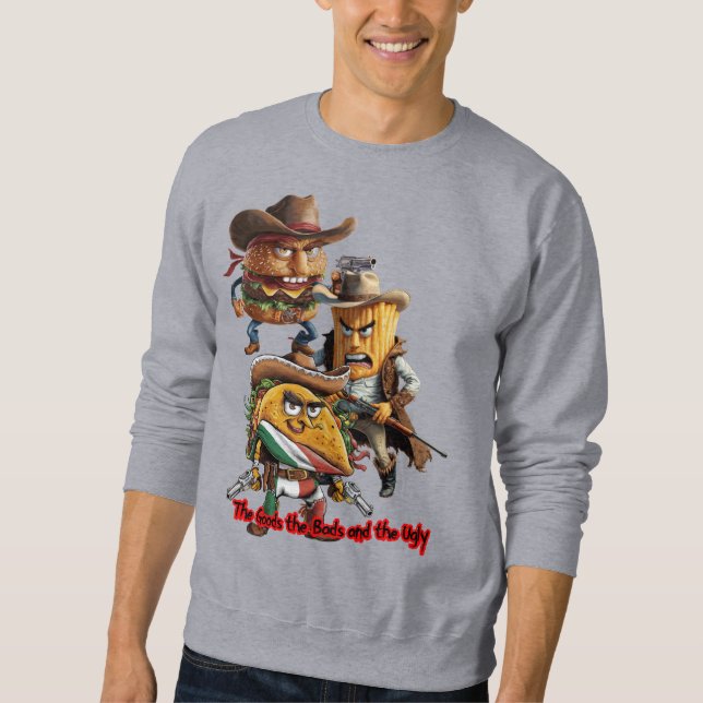 Sweatshirt Fast Foods in the Wild West on a Grey (Devant)