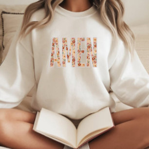 Sweatshirt Faux Brodé Floral “Amen” Sweat-shirt Chrétien