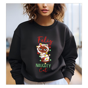 Sweatshirt Feliz naughty chat lumières de sapin de Noël migno