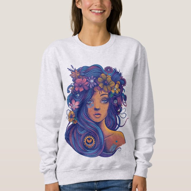 Sweatshirt Femme d'Imaginaire Boho avec cheveux floraux (Devant)