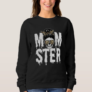 Sweatshirt Femme Momster Halloween Maman Monster Crâne Leopar