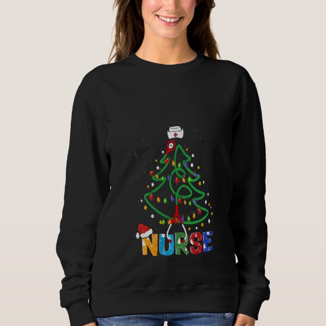 Sweatshirt Femmes Infirmière Arbre de Noël Stethoscope Rn Lpn (Devant)