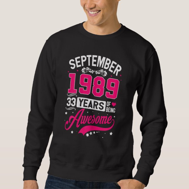 Sweatshirt Femmes Septembre 1989 33 Anniversaire Vêtements 33 (Devant)