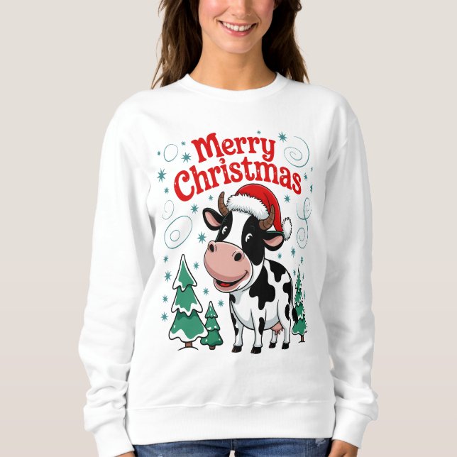 Sweatshirt Festive vache Joyeux Noël Cheval (Devant)