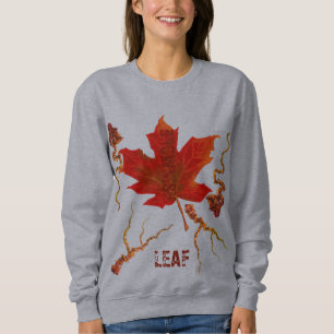 Sweatshirt Feuilles Vert Brun Nature Art Femmes Basique