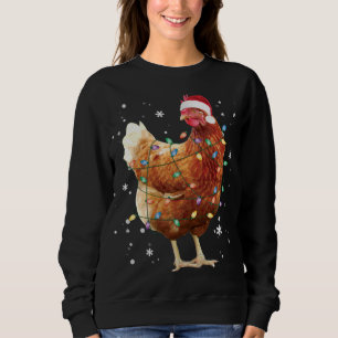 Sweatshirt Feux de Noël de poulets Lumières Santa Hat Funny N
