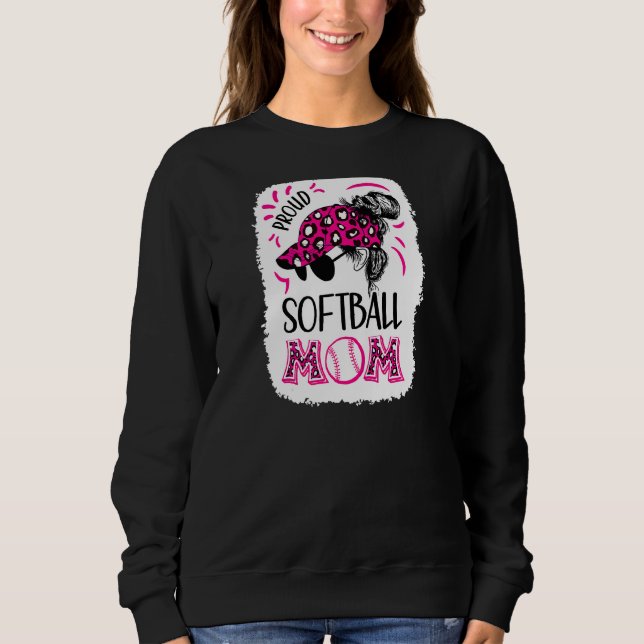Sweatshirt Fier Femme Softball Maman Messy Bun Leopard Rose W (Devant)