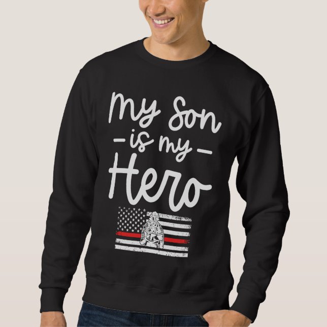 Sweatshirt Firefighter Mom  My Son is my Hero Thin Red Line F (Devant)
