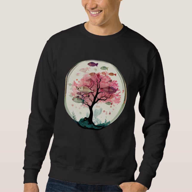 Sweatshirt Fish swimming with Cherry blossom coral tree under (Devant)