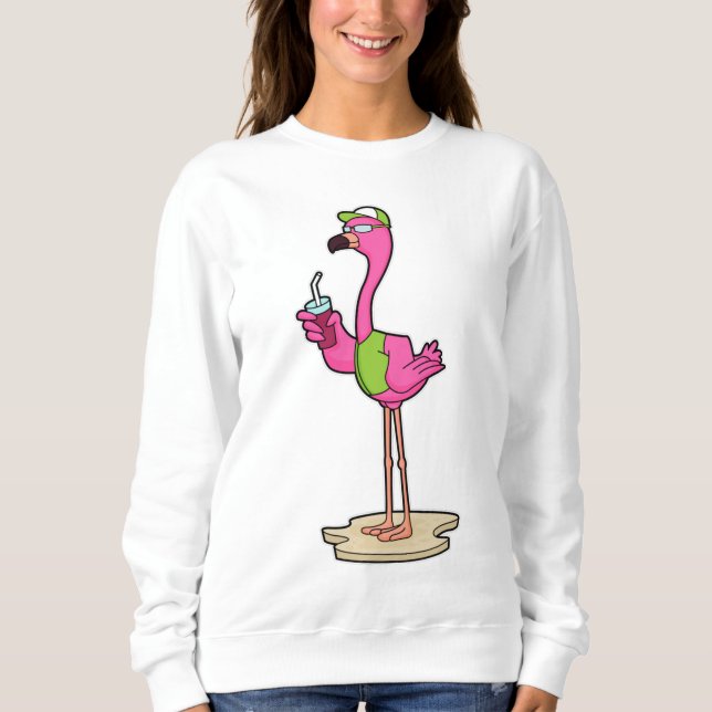 Sweatshirt Flamant rose avec Lunettes de soleil & Casquette (Devant)