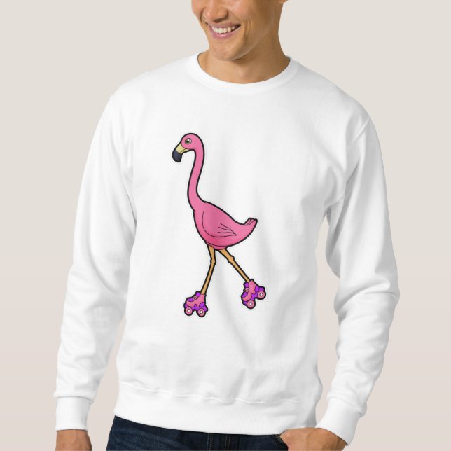 Sweatshirt Flamant rose comme Patineur avec Roller Patins (Devant)