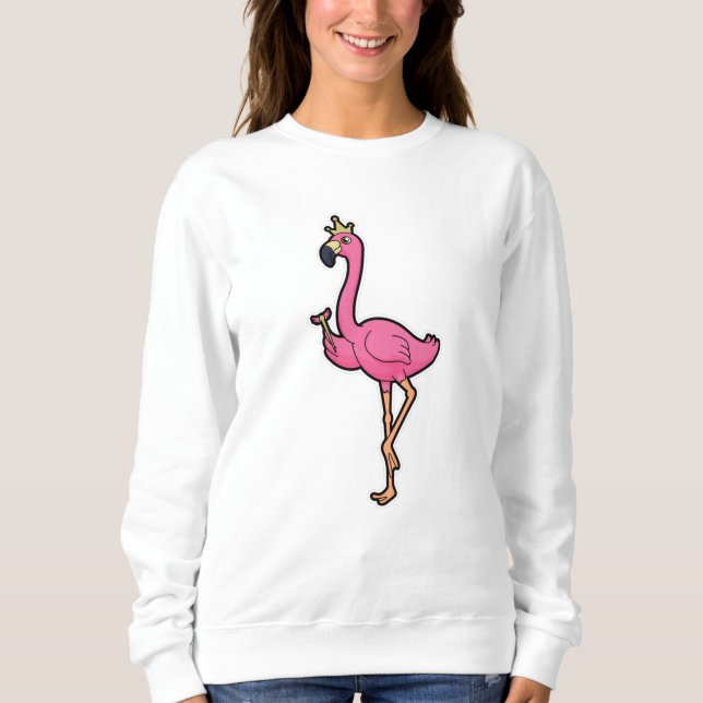 Sweatshirt Flamant rose comme roi avec la Couronne et le pers (Devant)