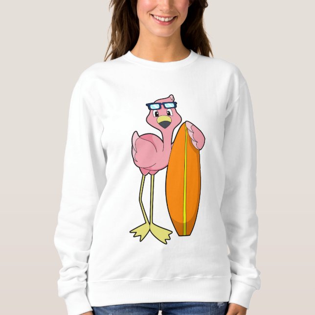 Sweatshirt Flamant rose comme Surfer avec Surfboard.PNG (Devant)
