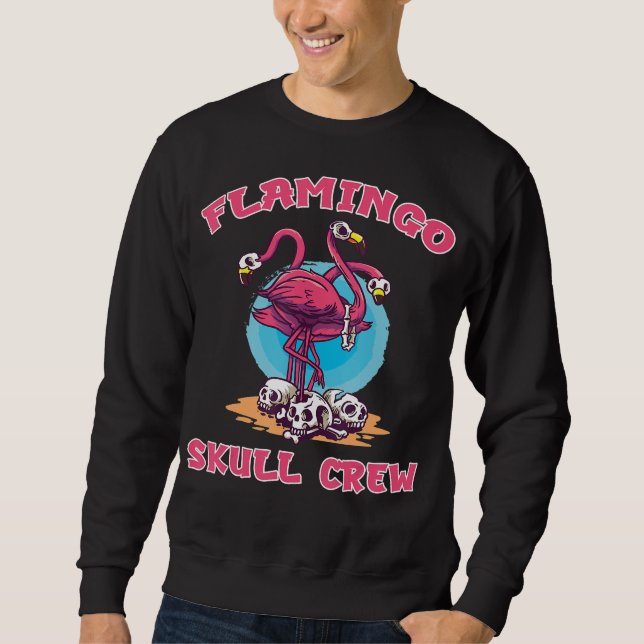 Sweatshirt Flamant rose Crâne Crew Halloween Costume Zombie (Devant)
