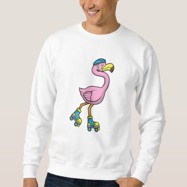 Sweatshirt Flamant rose de patinage avec patins et casque (Devant)