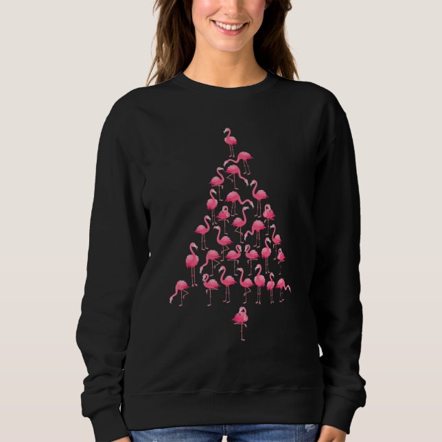 Sweatshirt Flamant rose drôle Noël Arbre Ornithologue Xmas W (Devant)