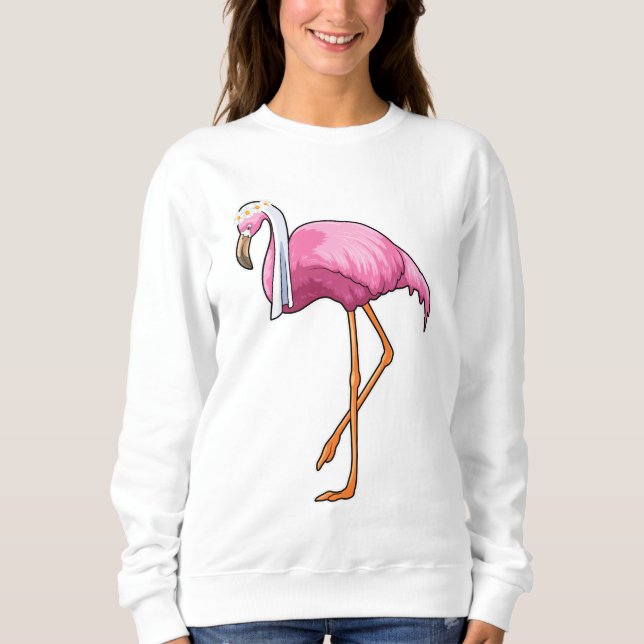 Sweatshirt Flamant rose en mariée avec voile (Devant)