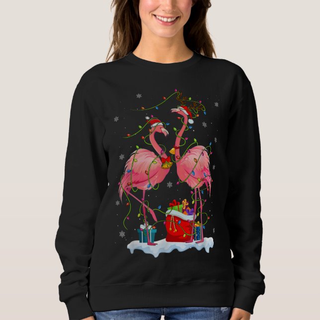 Sweatshirt Flamant rose Lumières Arbre De Noël Correspondant  (Devant)