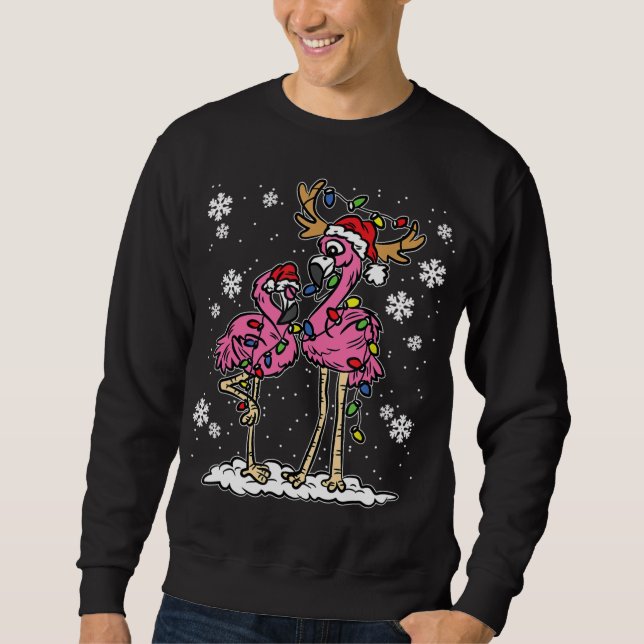 Sweatshirt Flamant rose lumières de Noël Santa Hat Pajama Cut (Devant)