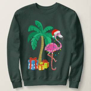 Sweatshirt Flamant rose rose Noël Palmier Tropical Xmas Fu