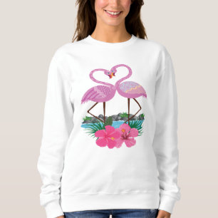 Sweatshirt Flamants roses roses tropicaux dans l'amour,