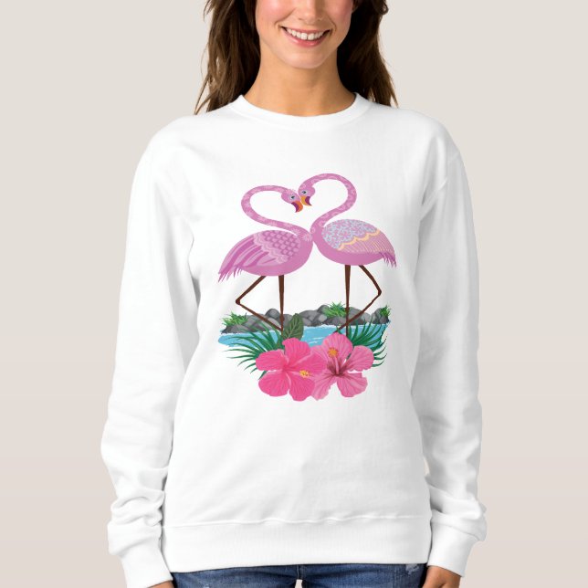 Sweatshirt Flamants roses roses tropicaux dans l'amour, (Devant)