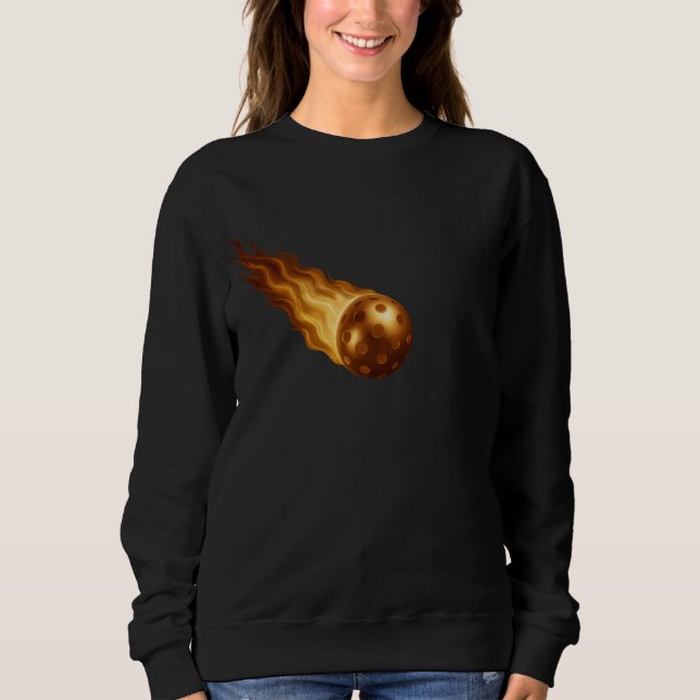 Sweatshirt Flaming Fiery Golden Pickleball Black Pickler Life (Devant)