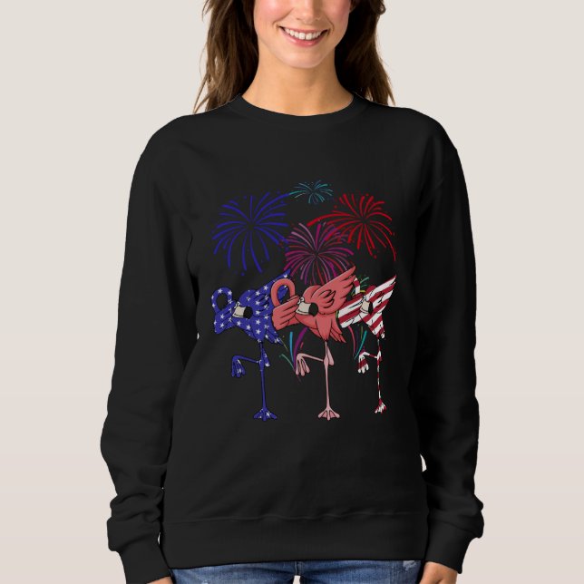 Sweatshirt Flamingo American Flag Firework Independence Day (Devant)