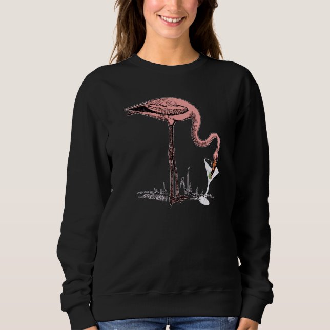 Sweatshirt Flamingo Drinking Martini Art Illustration Premium (Devant)