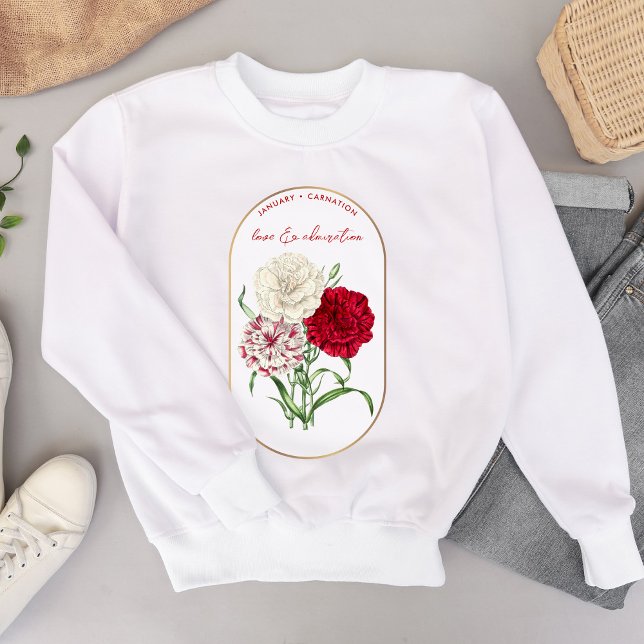 Sweatshirt Fleur de naissance personnalisée Janvier Anniversa (Personalized Birth Flower Month January Carnation Sweatshirt)