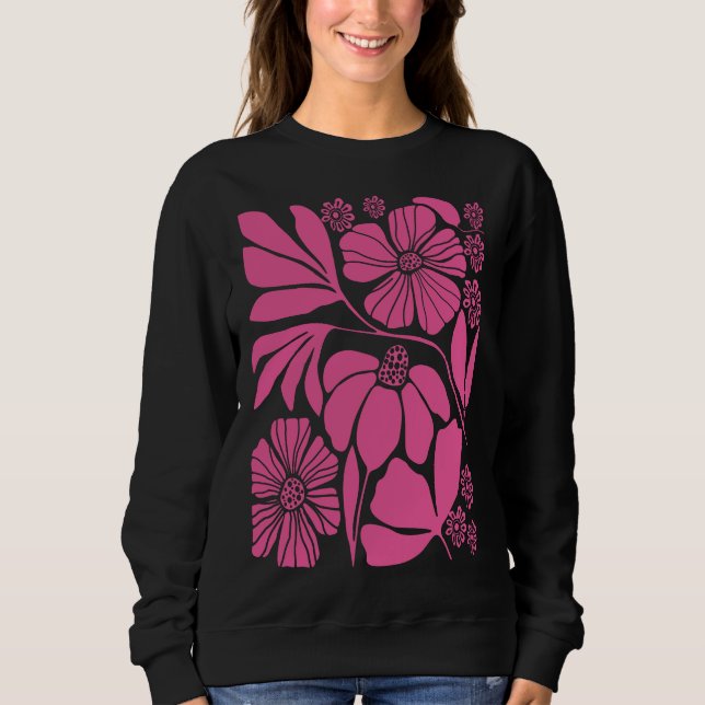 Sweatshirt Fleur fleur sauvage Noir Botanique Neutre Aminceur (Devant)