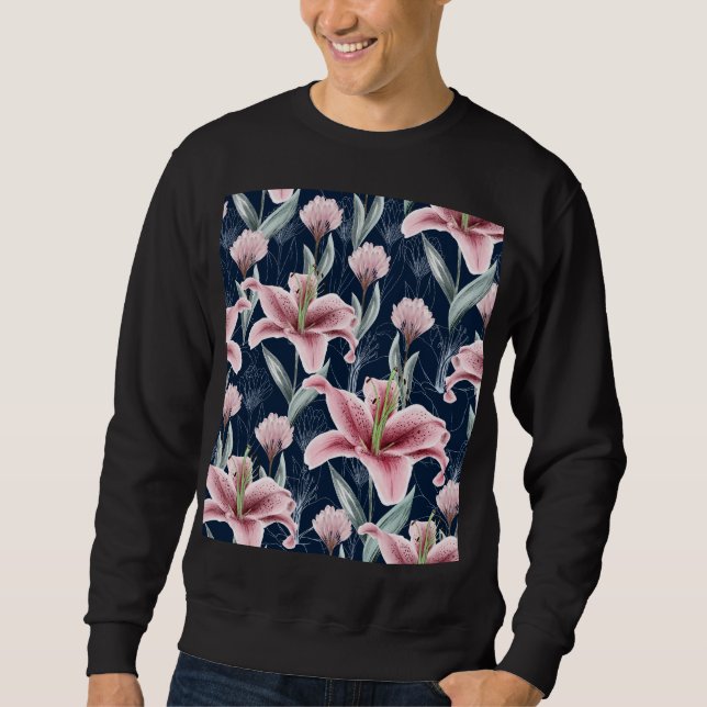 Sweatshirt Fleur Lilly Rose Motif sans couture. (Devant)