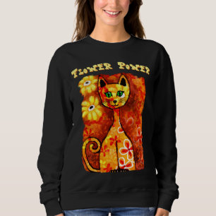 Sweatshirt Fleur Puissance Rétro Whimschat Kitty Orange Rouge