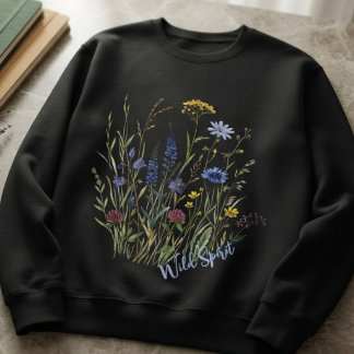 Sweatshirt Fleur sauvage botanique bleu jaune