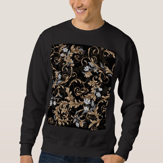 Sweatshirt Fleurs baroques classiques : arrière - plan noir. (Devant)