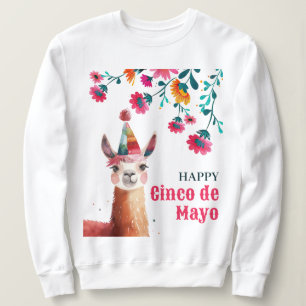 Sweatshirt Fleurs d'aquarelle de Lama mignonne Joyeux Cinco d