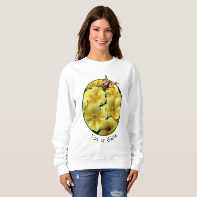 Sweatshirt Fleurs De Primrose Jaune Et Papillon Personnalisé (Devant entier)