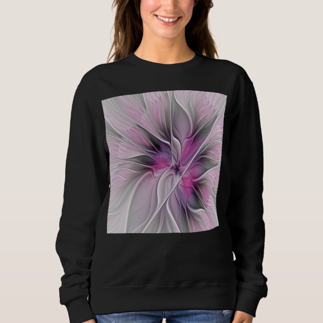 Sweatshirt Floral Fractal moderne Fleur Abstraite rose gris (Devant)