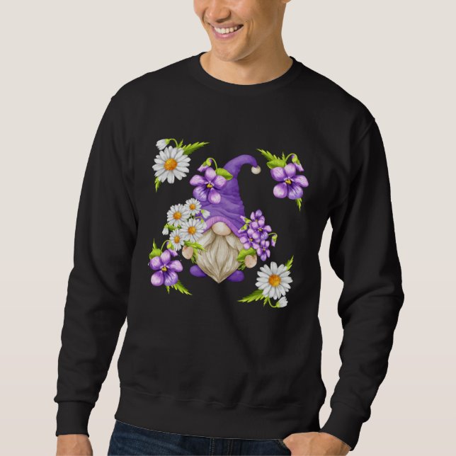 Sweatshirt Floral Sommer Graphic For Women Purple Gnome Daisy (Devant)