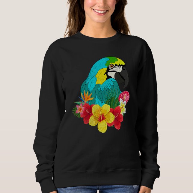 Sweatshirt Flowers Bird  Jungle Animal Tropical Macaw Parrot (Devant)
