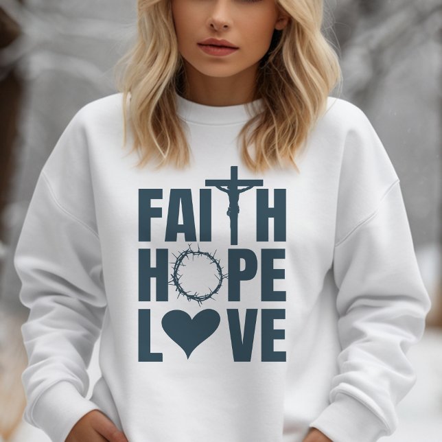 Sweatshirt Foi Espoir Aimer Jésus Religion chrétienne (Elevate your style with our cozy sweatshirt featuring a design that embodies faith, hope, and love.)