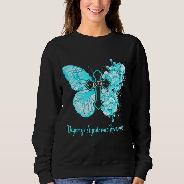 Sweatshirt Foi papillon Turquoise Foi Digeorge Syndrome Awar (Devant)