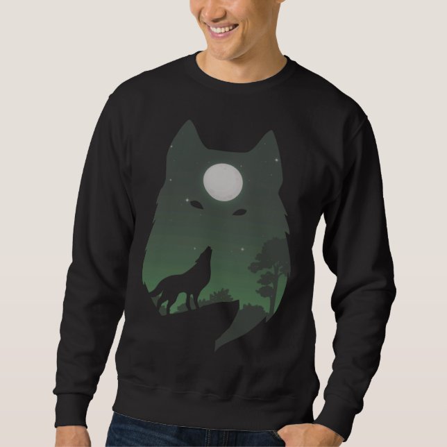 Sweatshirt Forest with Full Moon Silhouette Howling Wolf (Devant)