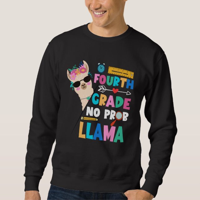 Sweatshirt Fourth Grade Teacher Student No Prob Llama Back To (Devant)